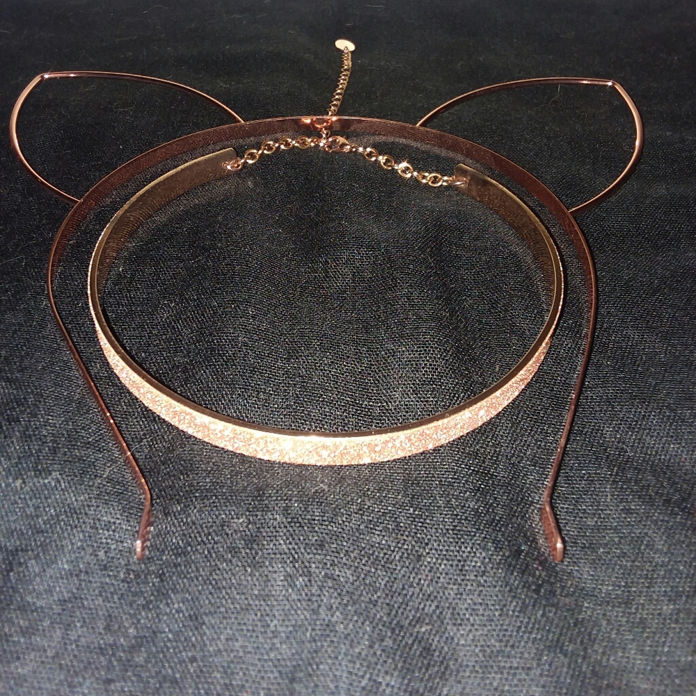 Rose gold cat ear headband with choker